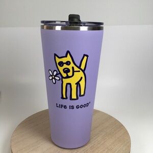 Life Is Good Steel Tumbler Purple with Yellow Dog